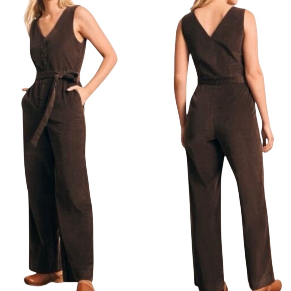 Faherty Stretch Cord Alina Jumpsuit Chocolate Brown 12 NWT Utility WDF2326